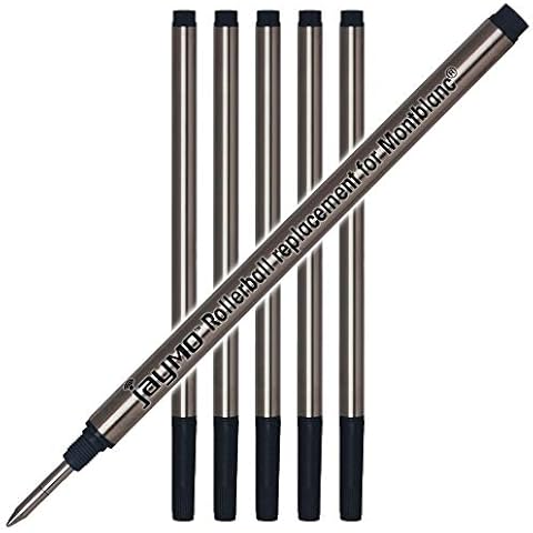 Jaymo - 6 Black - Rollerball Pen Refill - Compatible with/Replacement for Montblanc 105158 - 4.44 in / 113 mm Long Cover