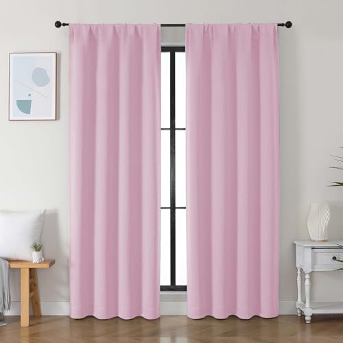 Image of Simplebrand Ava Pink Blackout Curtains for Bedroom 84 Inch Length 2 Panels Set, Solid Thermal Insulated Privacy Nursery Window Treatment Curtains Blackout Drapes, W40 x L84 Inch, Pink