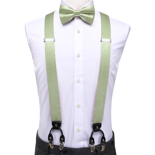 Image of Dubulle Suspender and Bow Tie for Men Paisley Solid Mens Suit Braces Pretied Bowtie and Handkerchief Cufflinks Formal Wedding