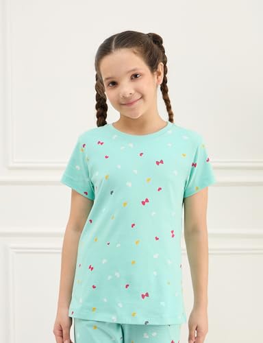 Image of Amazon Brand - Symbol Girls 100% Cotton Night Suit Set |Half Sleeves T-Shirt & Pajama Set | Age 2-14 Years