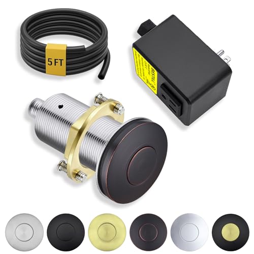 Image of BESTILL All Metal Garbage Disposal Air Switch Kit, UL Listed Oil Rubbed Bronze Long Push Button for Waste Disposer, Cordless Sink Top Switch On /Off Button, Compatible with all Garbage Disposals