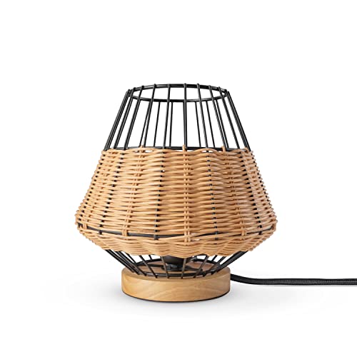 Paco Home Rattan Pendelleuchte Wohnzimmer Tischleuchte Boho Style Käfig Lampe Esstischlampe Nachttischlampe Metall E27, Lampenart:Tischleute - Typ 6, Farbe:Natur (Ø21 cm)