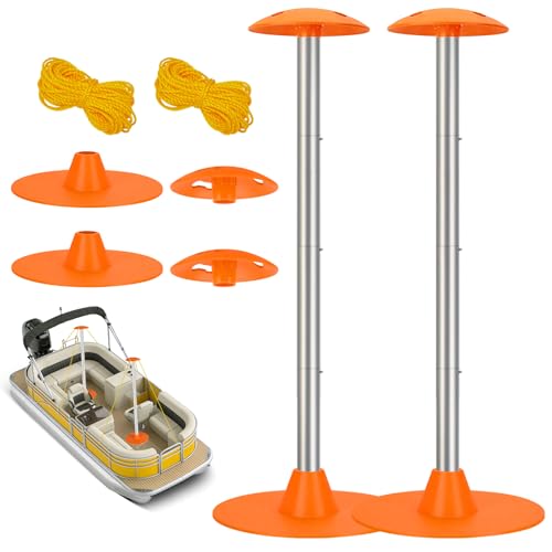 Tuszom Boat Cover Support Pole Systems with Anti-UV PE Ropes & 9" ABS Base, Highly Stable Windproof Support Pole - Adjustbale 1-1/8" in Diameter for V-Hull/Pontoon/Jon Boat Cover (2 Pack) by Tuszom - Used condition - US$27.04