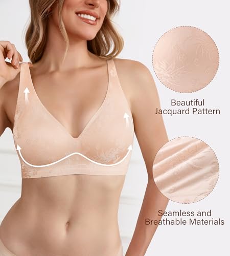 DEANGELMON Bras for Women No Underwire Seamless Wireless V Neck Comfort Bra Back Smoothing T-Shirt Bras (1P2,3XL) — view 3