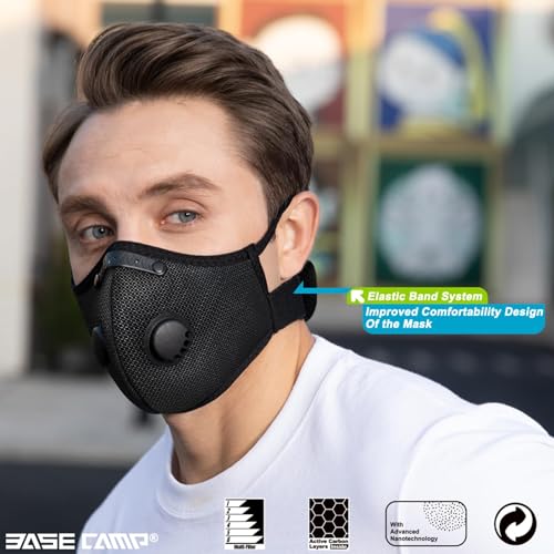 BASE CAMP Upgrade M Plus Dust Mask, Breathable Reusable Dust Face Mask with 6 Activated Carbon Filters, Air Filtration Mask for Smoke Dust Grinding Sanding Sawing Sweeping (2 Silver) - Thumbnail 2