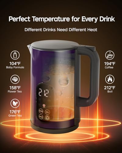 1.7L Stainless Steel Electric Kettle with Temperature Control – Purple - Image 5