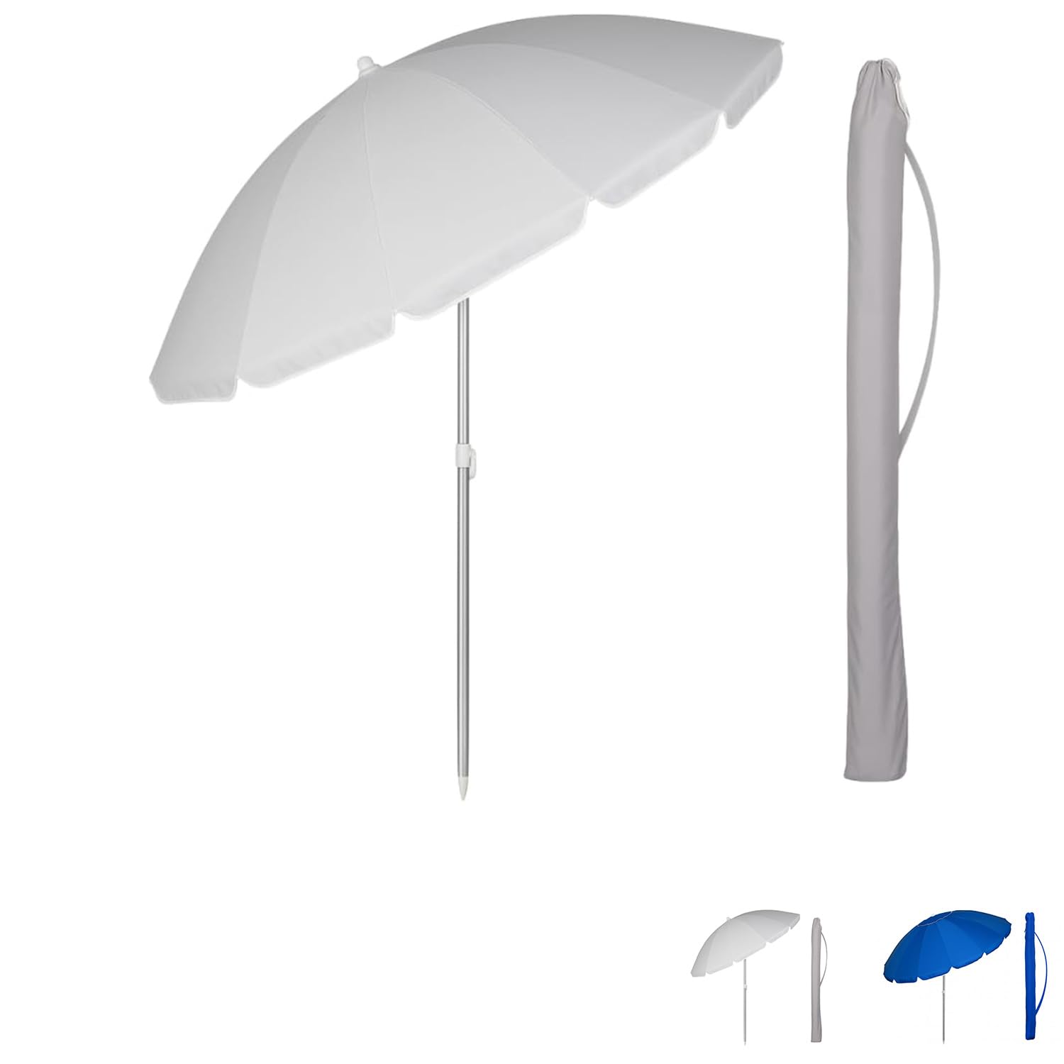 VIRSUS Ombrellone da Spiaggia con Cupola Antivento, Diametro 240 cm, 16 Stecche in Fibra Vetro, Tessuto Poliestere 440gr, Asta Alluminio da 32 mm e Snodo, Ombrello Mare con Sacca Tracolla