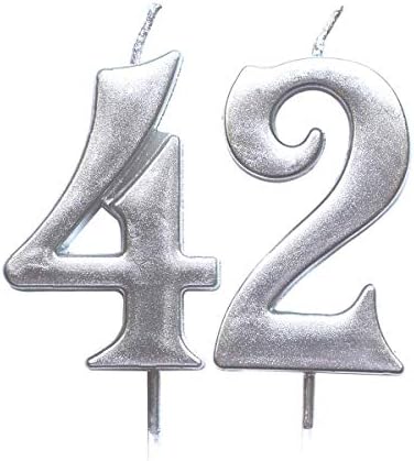 MAGJUCHE Silver 42nd Birthday Numeral Candle, Number 42 Cake Topper