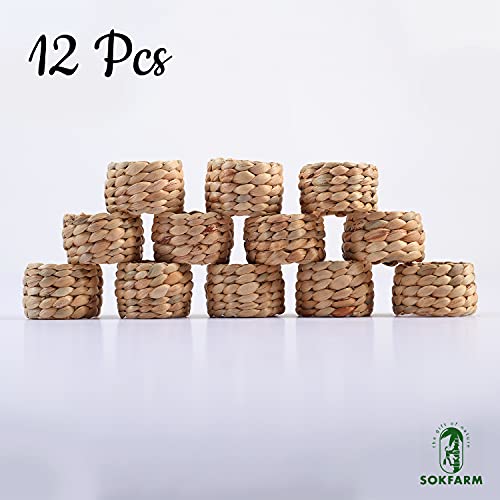 12Pcs Round Woven Napkin Ring, Water Hyacinth Napkins Rings, Rustic Napkin Rings, Handmade Braided Grass Napkin Ring, Farmhouse Napkin Rings, Spring Napkin Rings, Napkin Holder Set Of 12 #TOP2