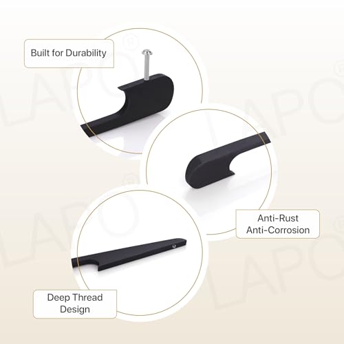 Image of LAPO 12 Inch Drawer Pull Handles for Wardrobe, Cabinet and Storage Cupboard, Comfortable Hold Shape, Strong Hardware Body, Hole to Hole Size 25.5 cm, Quick Mounting (Black, Pack of 2)