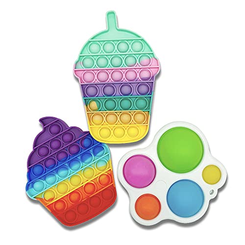 Push Pop Bubble Fidget, Pop Fidget Sensory Toy Set, Simple to Dimple Toy, Autism Special Needs Silicone Stress Reliever Toy, Anti-Anxiety Squeeze for Kids and Adults (Ice Cream+Drink+SD)