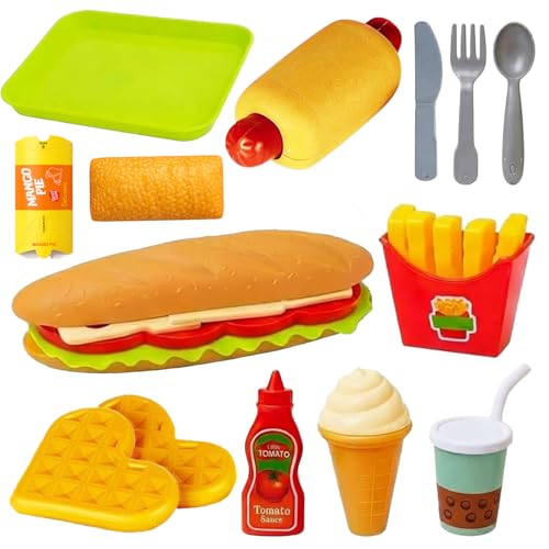 Image of FunBlast Food Play Set for Kids - 18 Pcs Fast Food Play Toys for Kids, Pretend Play Toys for Girls, Role Play Toys for Children, Burger Toy and French Fries Ice Cream Toys - Multicolor