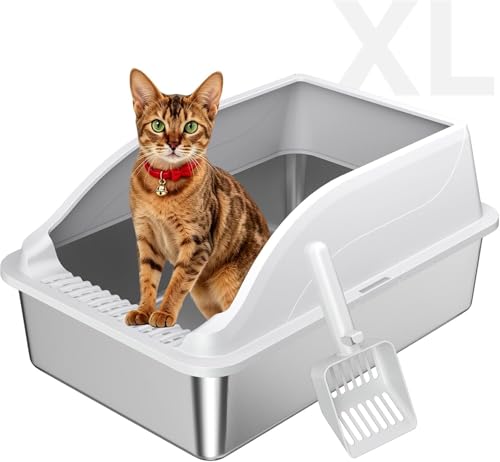 KISENG Stainless Steel Cat Litter Box, Extra Large XL Odor Free Metal Litter…
