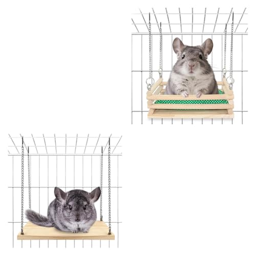 Jevnd Wooden Chinchilla Hammock & Swing Set - Soft Mat Bed with Kiln-Dried Pine Ledges for Chinchillas - Habitat Enrichment & Exercise