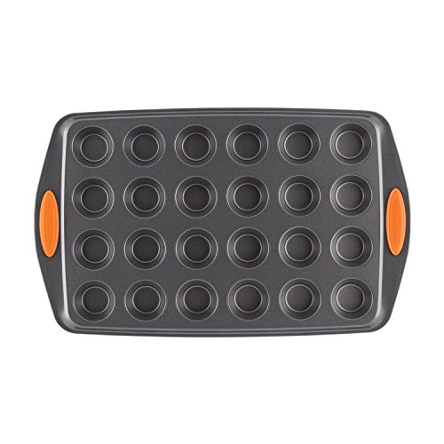 Rachael Ray Yum-O! Nonstick Bakeware 24-Cup Oven Lovin’ Mini Muffin Pan, Gray With Orange Handles #TOP1