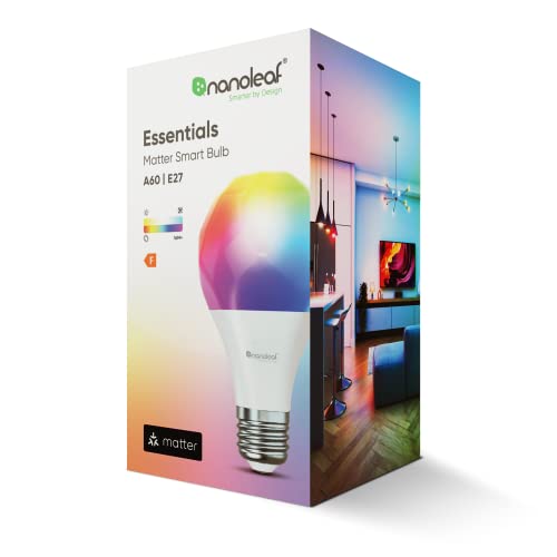 Matter Essentials Lampadina E27 RGBW Smart e Dimmerabile - Luci Led 16M Colori, Matter over Thread, Bluetooth, Funziona con Google Home Apple, Sincronia Musica e Monitor, Casa e Gaming - Illuminazione - Immagine 1