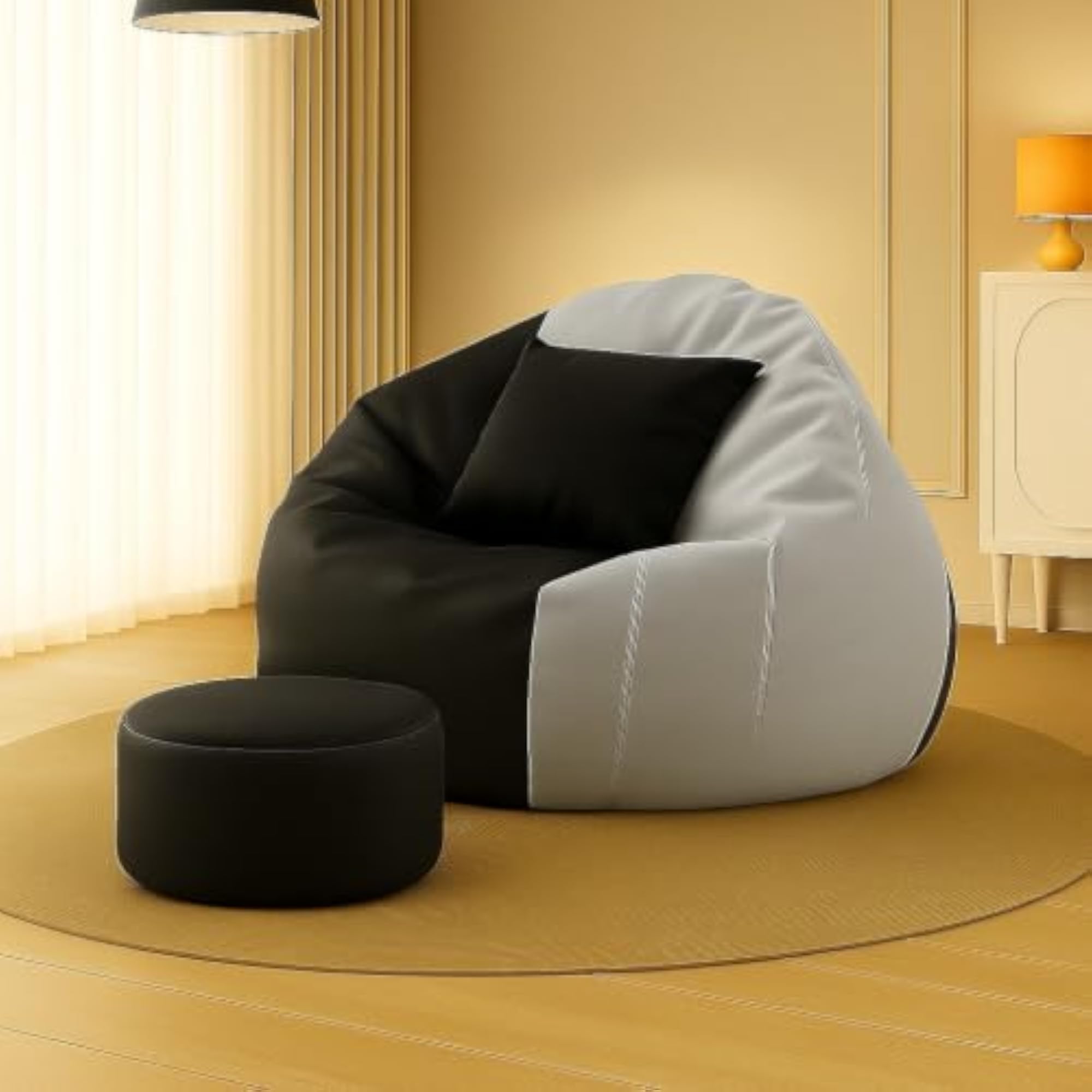 Stylish 3-Pc Dual Color Bean Bag Set with Footstool