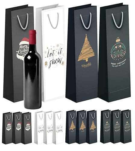 12x XXL Flaschentüten Geschenktüten Bottle Bag Flaschen Weihnachten Weihnachtstüte Geschenktaschen für Weintragetasche & Weintüte & Weihnachtstaschen
