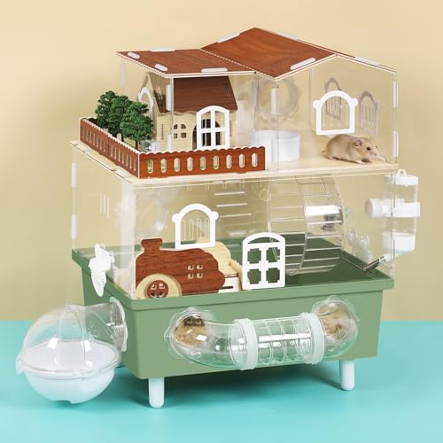 Large Hamster Cage Acrylic Hamster Enclosure with Hideout, Wheel & Tunnels Clear Hamster Habitats...