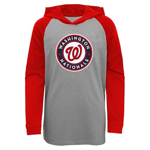 Outerstuff MLB Kids Youth 4-18 Official Licensed Primary Logo Grand Slam Baseball Hooded Long Sleeve Shirt - Washington Nationals - Large 10/12