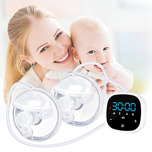 Wearable Breast Pump Strong Suction Electric Breast Pump Double Portable Breastpump Rechargeable Hands Free Breastfeeding Pump Memory Modes Milk Extractor Pump Pain-Free 27mm Flange (5Mode7Level)