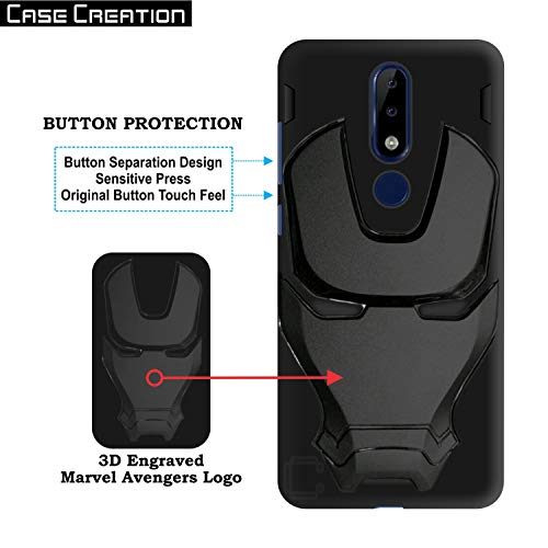 Image of COVERLY Official 3D Touch Feel Trending Marvel Avengers Logo Mask Soft Rugged Grip Silicone Iron Man Super Power Cartoon Movie Engraved Silicone Matte Back Cover for Nokia 5.1 Plus -Black