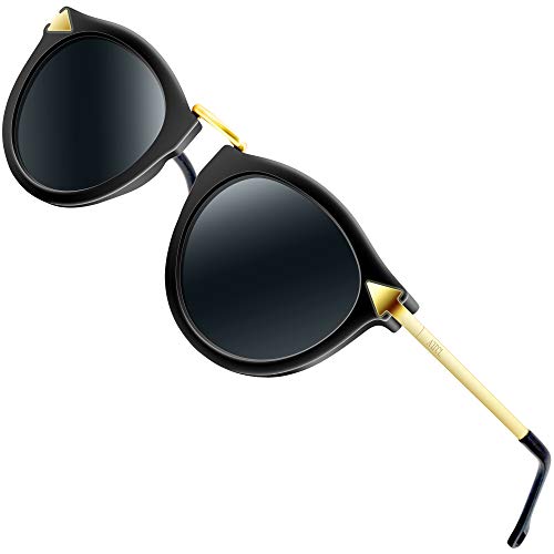 ATTCL Vintage Fashion Round Arrow Style Polarized Sunglasses for Women 11189 Black