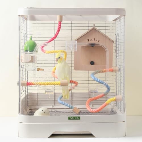 Image of Multi-Color Rope Bird Perch Toys for Parrot Cage Stand, Climbing Swing Accessories for Cockatiel, Parakeets, Budgies, Lovebirds, Conures, Finches - 31.5 inch
