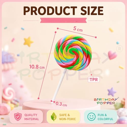 Image of Birthday Popper 36 Pcs Scented Candy Erasers for Kids as Birthday Return Gifts | Colorful Realistic Lollipop Pencil Erasers for School Stationery, Goodie Bags, Classroom Rewards for Boys & Girls