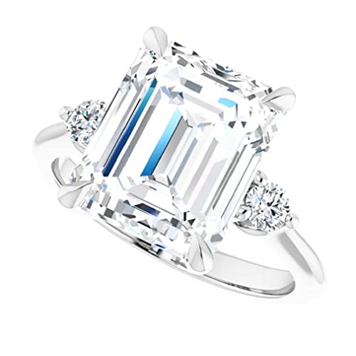 Jeweleryium Classic Three Stone Engagement Ring, Emerald Cut 4.00Ct, Vvs1 Clarity, Colorless Moissanite Ring, 925 Sterling Silver, Wedding Ring, Daily Wear Ring, Perfact For Gift Or As You Want (4.5) #TOP28