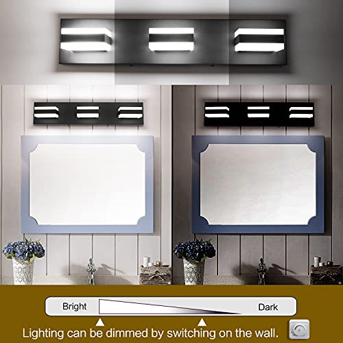 Image of SOLFART Black Bathroom Vanity Light Fixtures Over Mirror LED Dimmable 3 Lights Bath Lighting Restroom Light Modern Vanity Lights for Bathroom Bath Lights ETL Listed