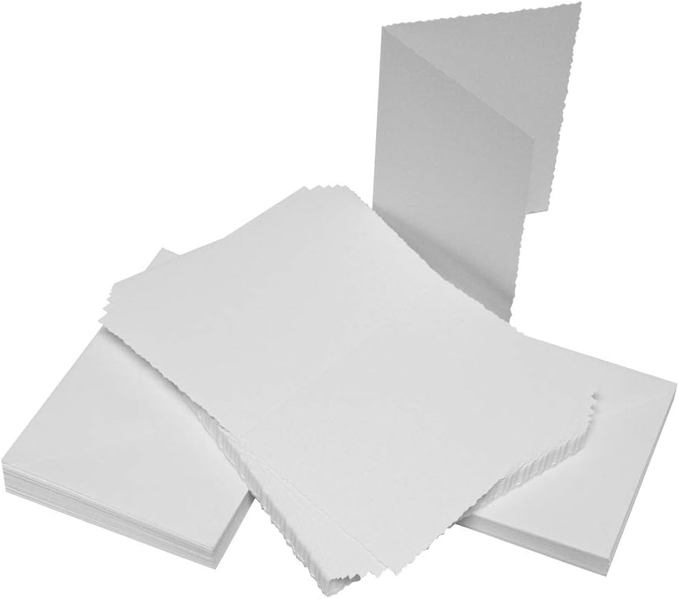 Craft UK 283 C6 Deckle Card and Envelope Pack of 50 - White