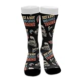 MZERSE Casual Polyester Crew Socks Just A Boy Who Love Trains, Warmer Winter Fashion Daily Dress Socks, Cozy High Ankle Sports Exercise Hiking Running
