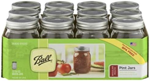 12 Ball Mason Jar with Lid - Regular Mouth - 16 oz by Jarden (Packs of 12)