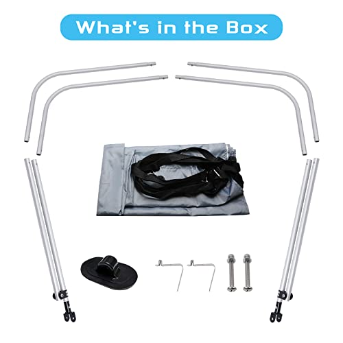 Docred Foldable Bimini Top Boat Cover Canopy Cover 2Bow Bimini Top(63" L 39‘’-55‘’ W 43.3" H) Suitable For Boats Of 3.2-4.5 Ft #TOP7