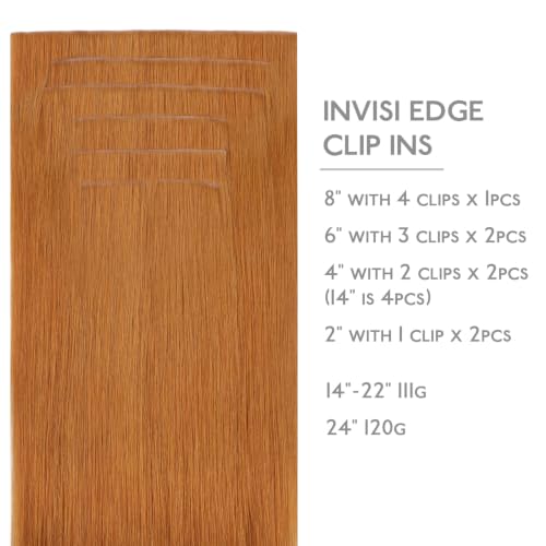 Image of WENNALIFE Invisible Edge Seamless Clip in Hair Extensions Real Human Hair | 16'' 111g 7pcs Auburn Ginger. Ultra-Thin PU Weft, Easy, Comfortable Clip in Luxury Remy Hair Extensions