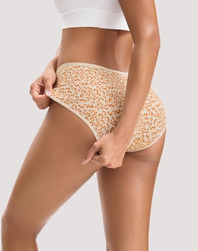 INNERSY Womens Underwear Cotton Hipster Panties Regular & Plus Size 6-Pack(Leopard Print, Large)