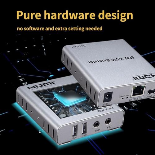 Image of HDMI Extender 60m with KVM Audio Output IR Control Support USB Mouse and Keyboard Extension Over cat5e cat6 Cable, 60M HDMI KVM Extender Video Resolution up to 1080p - grey(K)