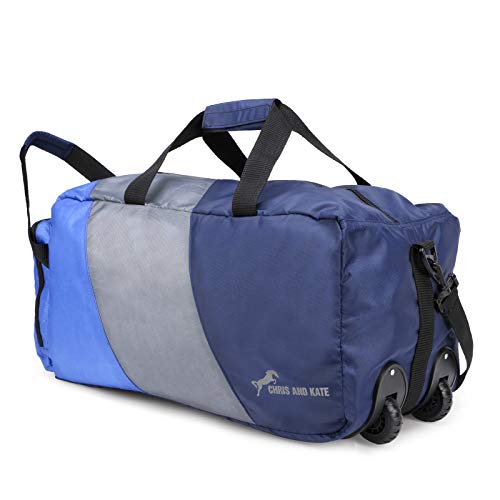 Chris & Kate Polyester Blue 50 litres Travel Foldable Spacious Duffle Bag with Wheels Lightweight Trolley Bag with Space Saver Self Storage Luggage Bag-203