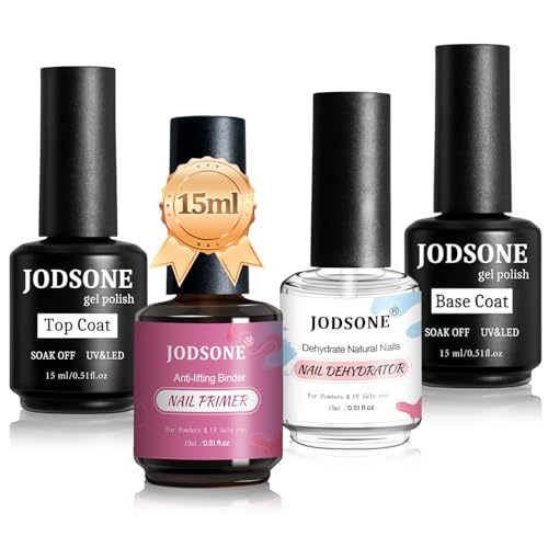 JODSONE 4 Bottles of 15 Capacities of Nail Dehydrator Nail Primer Base Top Coat Long Lasting and Easy to Apply Large Bottle 4-NewA-DPBT