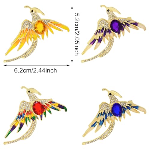 Image of Honbay 4PCS Stylish Phoenix Bird Brooch Pins Enamel Alloy Sparkling Rhinestones Cute Animal Phenix Brooches Phoenix Breastpin Lapel Pins Hat Scarf Shawl Sweater Cardigan Clips