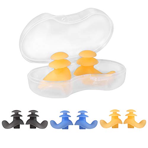johgee Swimming Ear Plugs Silicone Double Waterproof Swimming Earplugs for Water Sports Swimming Showering Surfing, 3 Pairs ergonomically Shaped earplugs for Family Including Kids and Adults