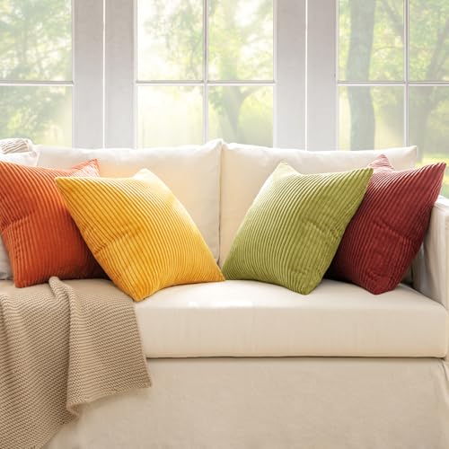 Image of MIULEE Decorative Throw Pillow Covers 20x20 Inch Set of 4, Vibrant Cushion Covers Vintage Retro Home Fall Decor Mix and Match Color Clash Design for Sofa Couch Bed Living Room Yellow Orange Rust