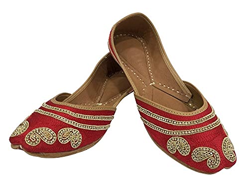Red Jutti Flats for Women Punjabi Jootis Shoes Bohemian Flat Sandles Handmade Beaded Traditional Ballerina2