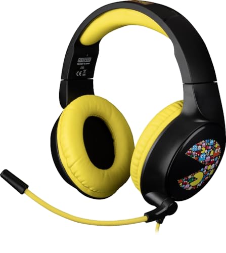 Konix Pac-Man Casque Gaming Filaire PC, PS4, PS5, Switch, Xbox One et Series X|S - Microphone 45° - Câble 1,5 m - Prise Jack 3,5 mm - Noir et Jaune