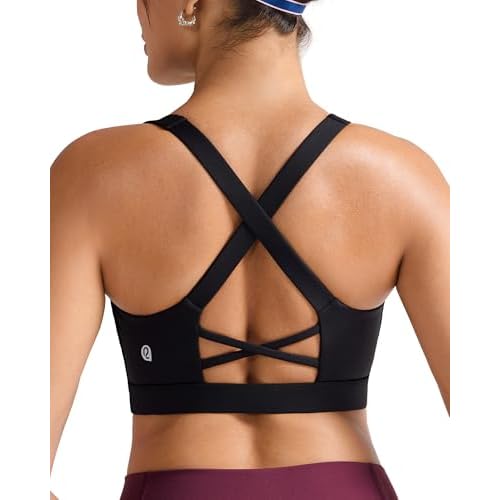 RUNNING GIRL Sports Bra for Women High Support,Molded Cup High Impact Sports Bras with Sewn in Pads Black Medium