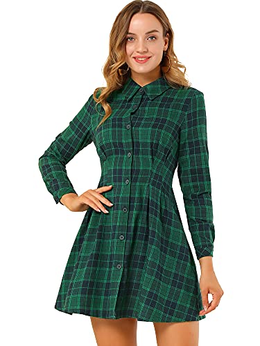 Robe chemise à carreaux femme vert tartan coupe cintrée boutonnée décontractée S