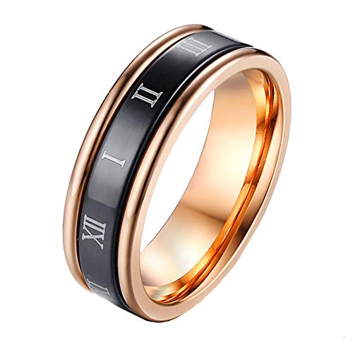 Image of PAURO Roman Numerals Spin Worry Ring | Unisex Stainless Steel, Roman Numerals Spin Worry Ring for Anxiety