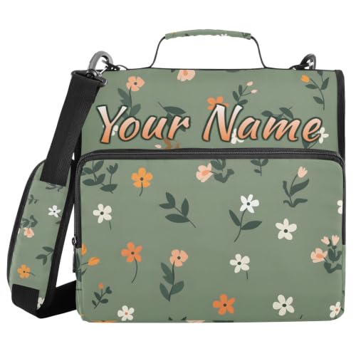 Image of Custom 3 Ring Zipper Binder Cute Tropical Flowers Leaves Personalized Name 1.5 Inch Binders Large Capacity Multi Pockets for School Office Supplies