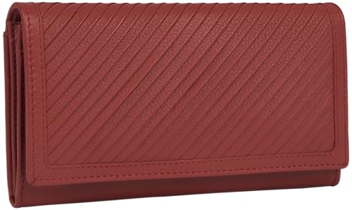 GlobeeCraft Cartera de Piel auténtica para Mujer, diseño Elegante en Color Rojo Vibrante, con Monedero,8 Ranuras para Tarjetas,Bolsillos Interiores y Exteriores, 18 cm x 10 cm x 2,5 cm